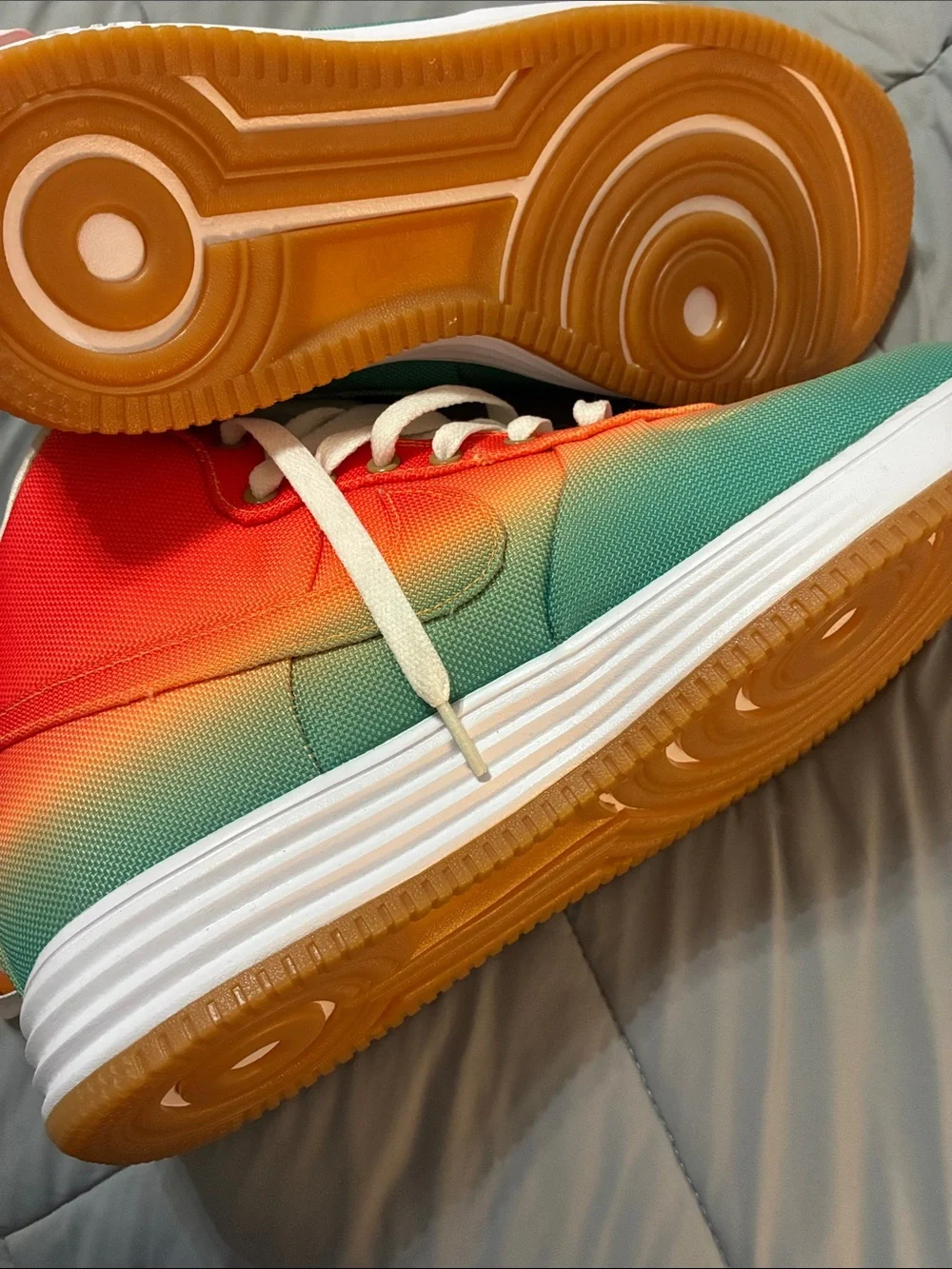 Nike Men’s air Force 1 High Top Sneakers - Orange & Green Gradient